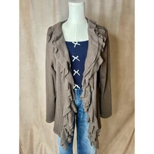 Grace Elements Heather Latte Waterfall Ruffle Open Front Cardigan XL Boho